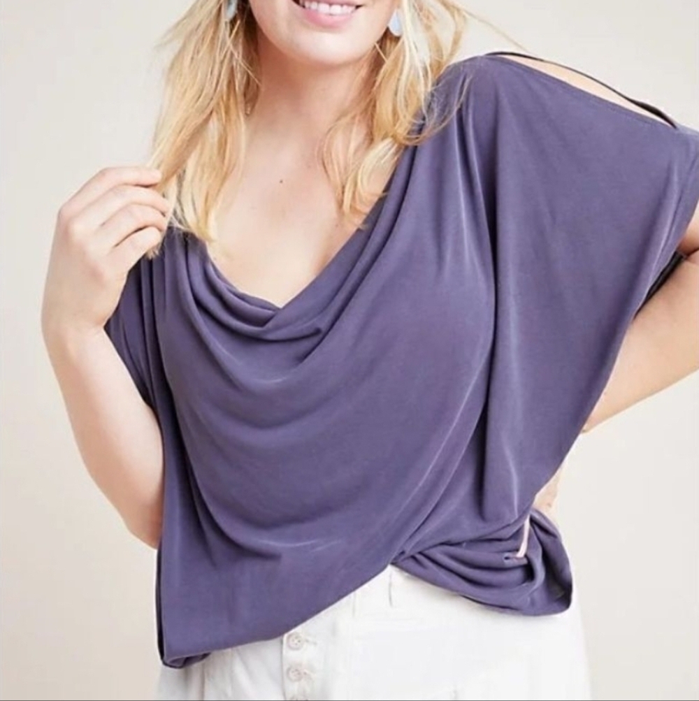by Anthropologie Top Womens Small Drape Neck Cold Shoulder Short Sleeve